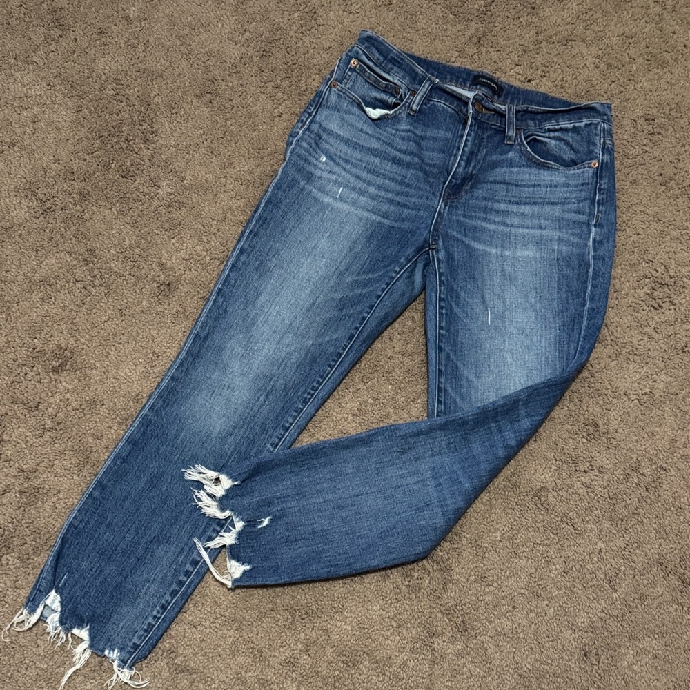 EUC-J Crew Slim Broken-in Boyfriend Jeans-Sz 26-Raw Frayed Hem-98 Cotton
